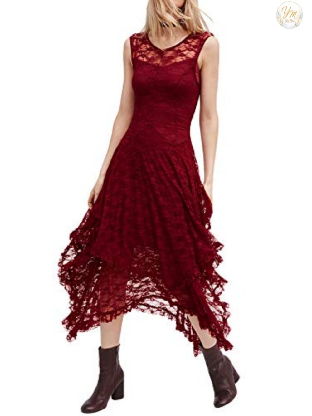 Lace Maxi Dress Two Piece Set with Slip Backless Ruffles